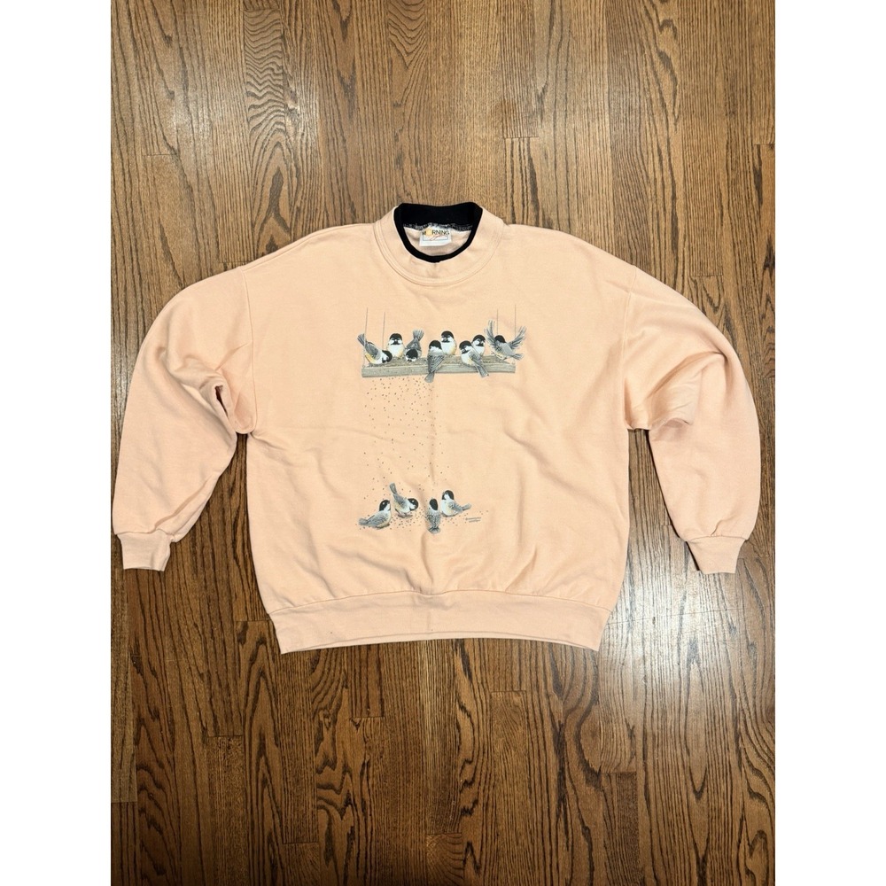 Vintage Morning‎ Sun Grandma Spring Bird Crewneck Sweatshirt Pastel Pink L